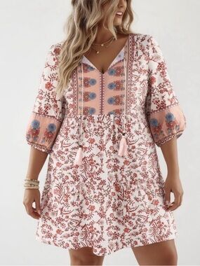 Bohemian mixed pattern dress size 2x NEW